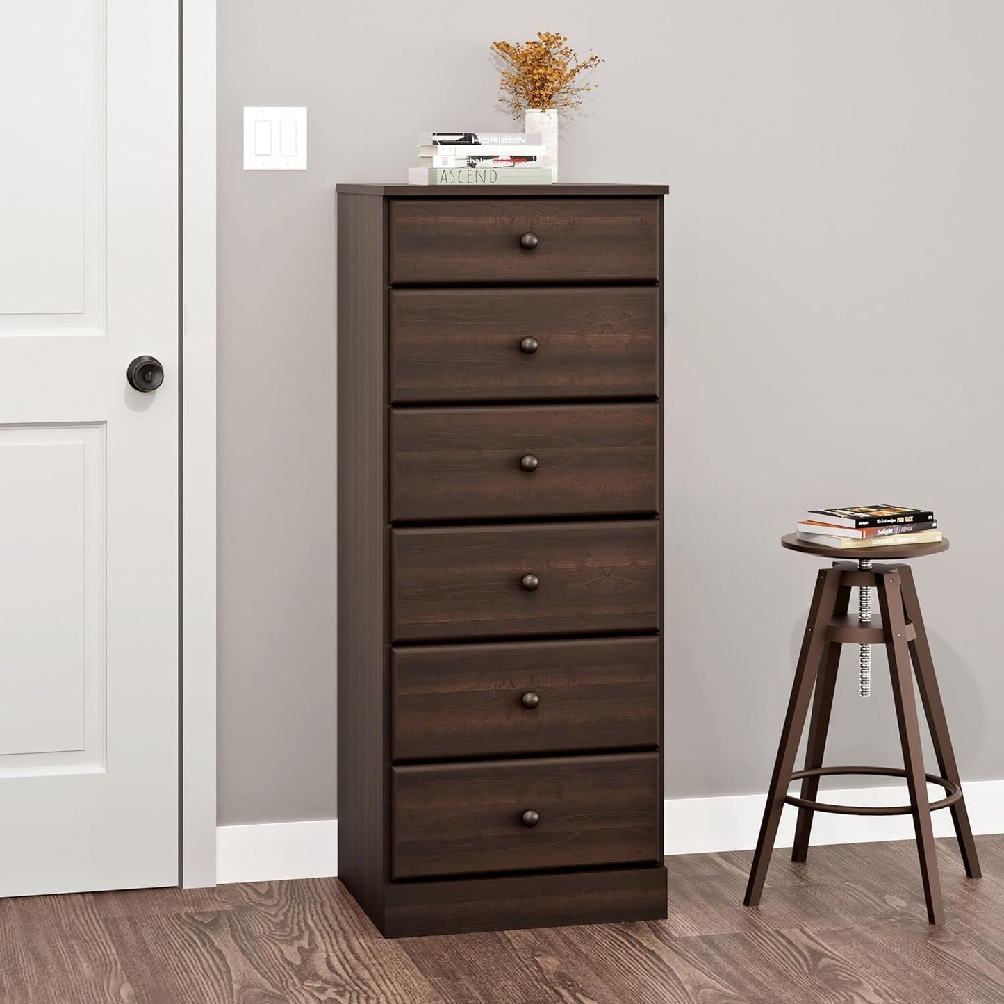 Astrid Tall Brown Dresser: 16.5"D X 19.75"W X 50"H, 6-Drawer Chest for Bedroom by - Perfect Chest of Drawers for Ample Storage