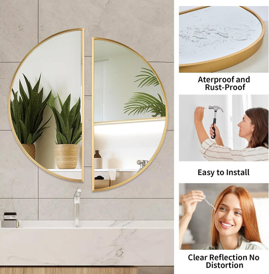 Artistic Half Circle Mirror Decor - Elegant Half Moon Mirrors for Wall Features, Chic Living Room Bathroom Mirror & Mount Mirror for Kids Room - Perfect Touch for Stylish Interiors(Gold)