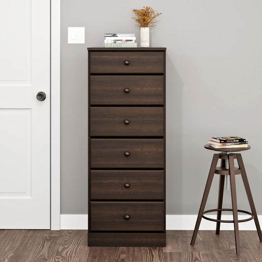 Astrid Tall Brown Dresser: 16.5"D X 19.75"W X 50"H, 6-Drawer Chest for Bedroom by  - Perfect Chest of Drawers for Ample Storage